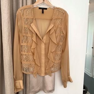 BCBG Silk & Lace Mixed Media Blouse